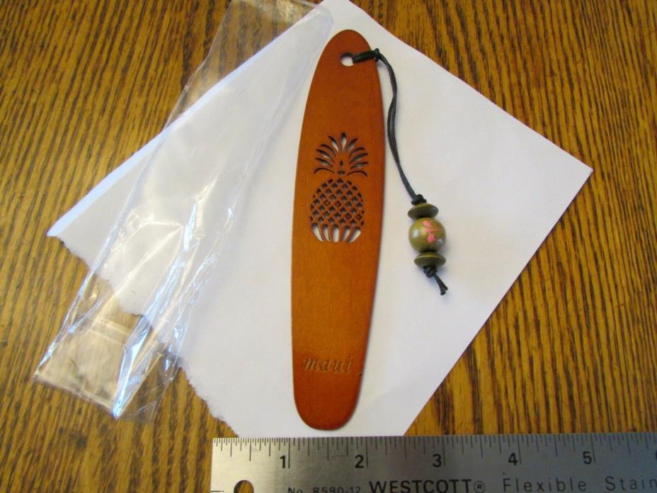 Maui Surfboard Custom Cut Pineapple Wood Bookmark With Turtle on Wood Beads