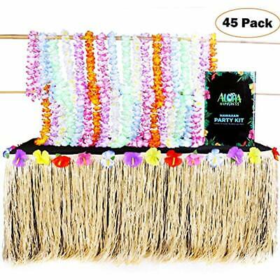 Hawaiian Party Favors Leis Necklaces (Pack Of 36) + 1 Beige Grass Table Skirt -