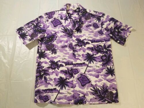 Made In Hawaii Pineapple Floral Aloha Shirt Purple Men’s Medium