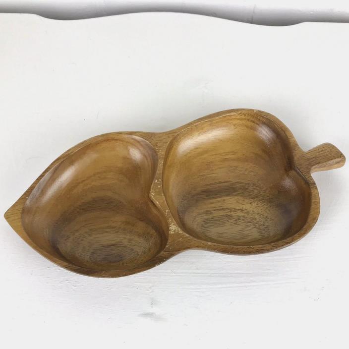 Vintage Leilani Genuine Monkey Pod Tray Bowl Divided Dish Hand Crafted