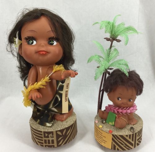 Vintage Hawaii Music Box Set Hula Girl Baby Doll Wind Up Base Tiki Hawaiian Luau
