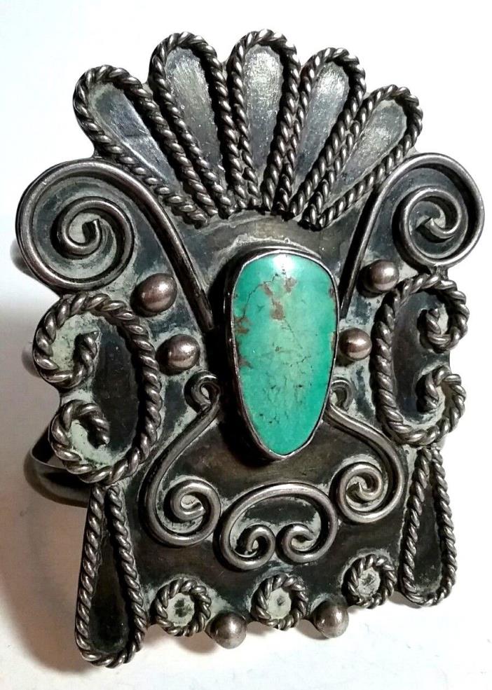 VINTAGE LARGE SOUTHWEST STERLING SILVER TURQUOISE WIDE CUFF BRACELET REPAIR