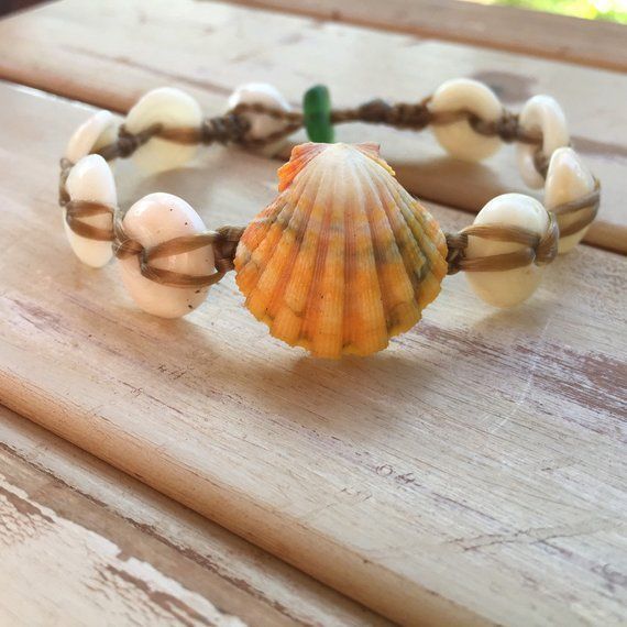 Hawaiian sunrise shell with puka shell bracelet