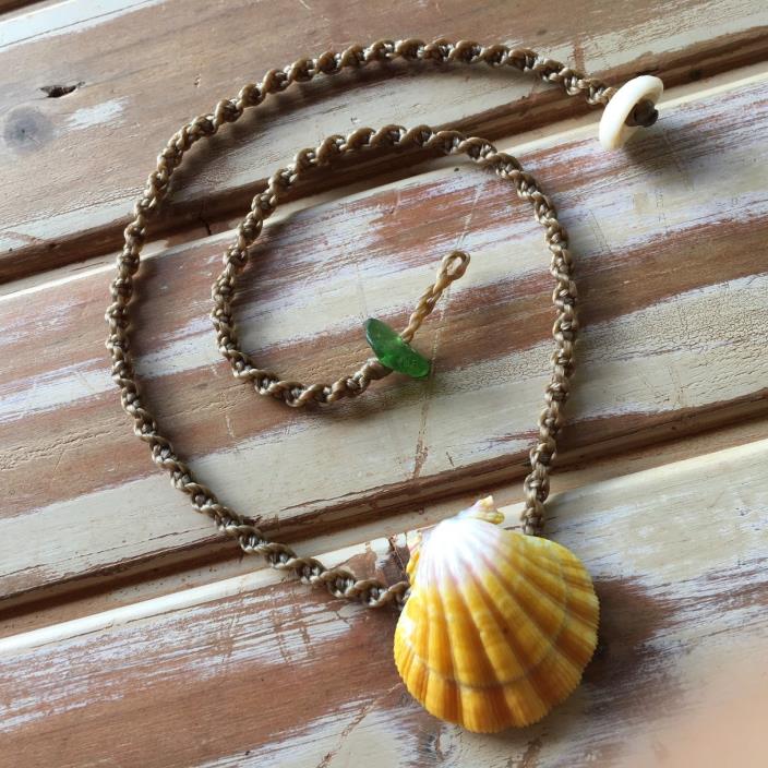 Classic Hawaiian sunrise shell necklace with ridge and a touch of gray
