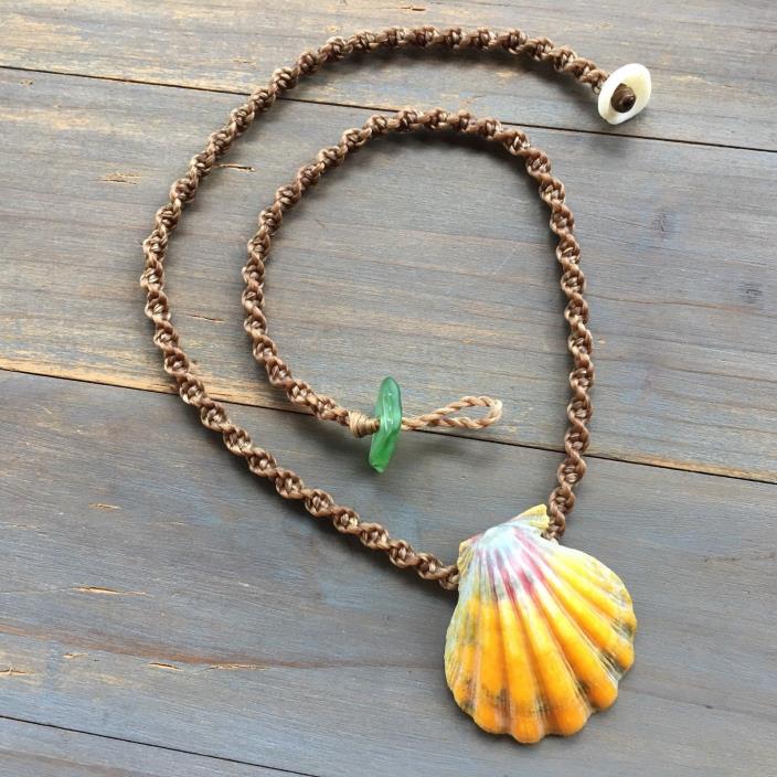 Hawaiian sunrise shell necklace with green and pink
