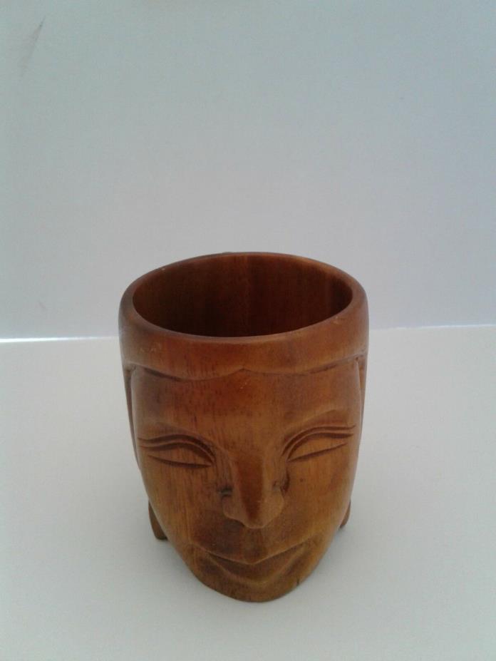 Vintage Hawaiian Hand Carved Tiki Face Wood Mug
