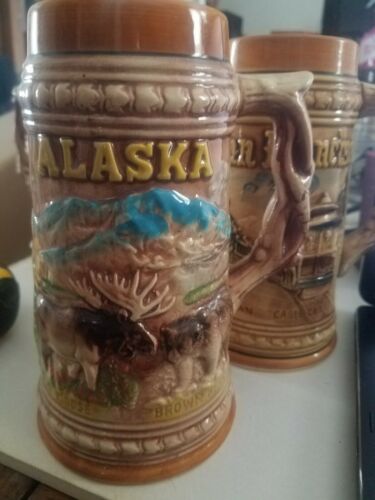 Alaska Large Vintage Beer Stein Mug Japan Made Eskimo Totem Moose Oil MINT