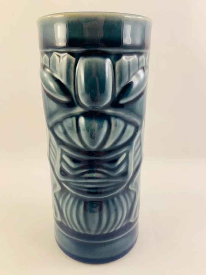 Libbey Hawaiian Tiki Mug Glass Cup Blue Glazed Vintage