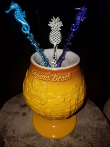 Lapu Lapu tiki mug Royal Hawaiian Laguna Beach CA by Tiki Farm with stirrers