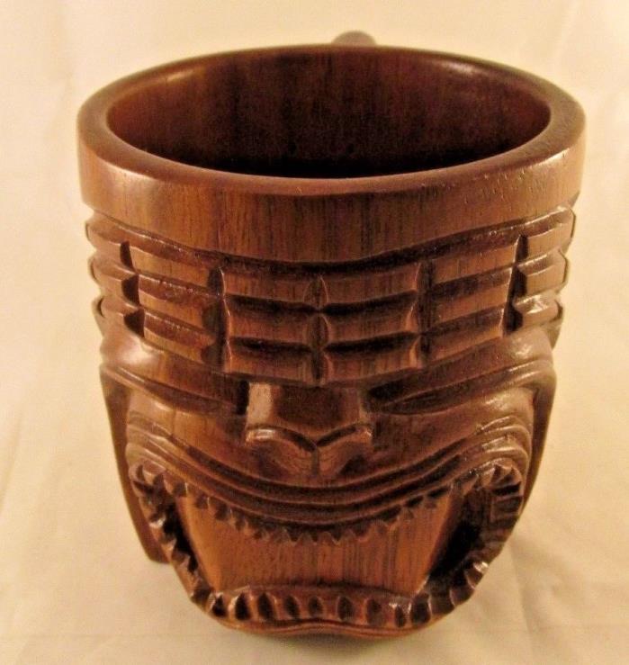Wooden Carved Tiki Coffee Tea Mug, Cup