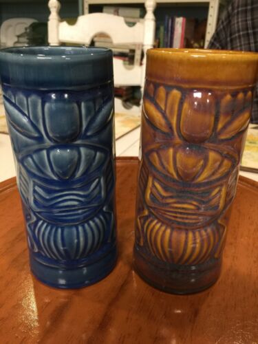 Set of two-blue&Brown Libbey Tiki Mug 6 5/8