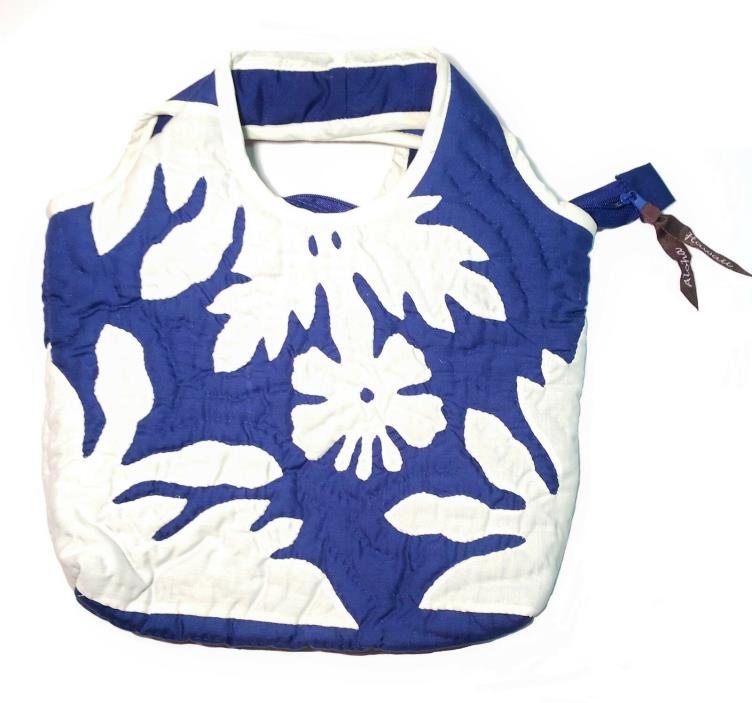 Aloha Hawaii Quilted Purse - White Hibiscus on Royal Blue