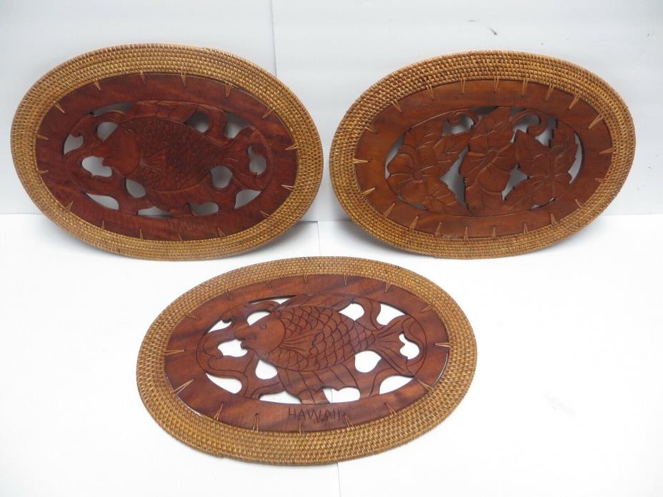 LOT of 3 HawaiiI Placemats - Wood/Wicker Style Made in Indonesia Maui Kauai Oahu
