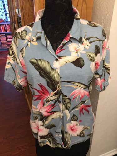 Vintage Woman's Cotton Hawaiian Shirt retro Mid Century Curtain Print XL