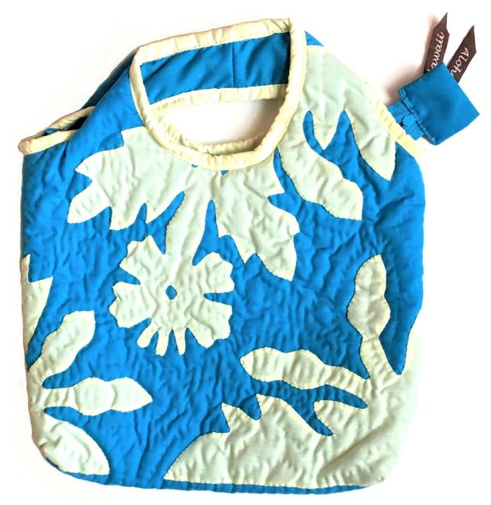 Aloha Hawaii Quilted Purse - White Hibiscus on Bright Blue