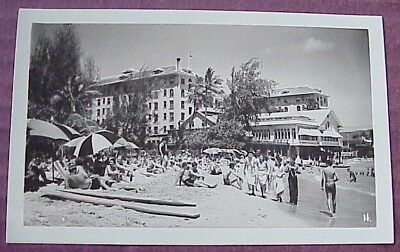 1940's Crowded Waikiki Beach Moana Hotel WWII Era Territory of Hawaii