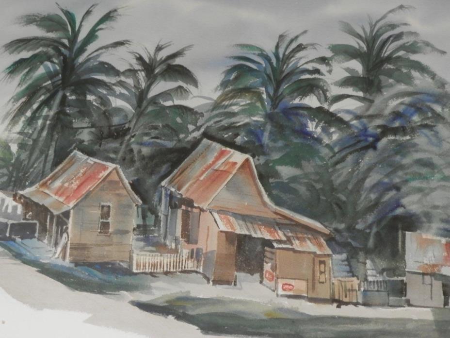 OLD Fine Art Impressionist WATERCOLOR PAINTING artwork Hawaii Hawaiian Tropical