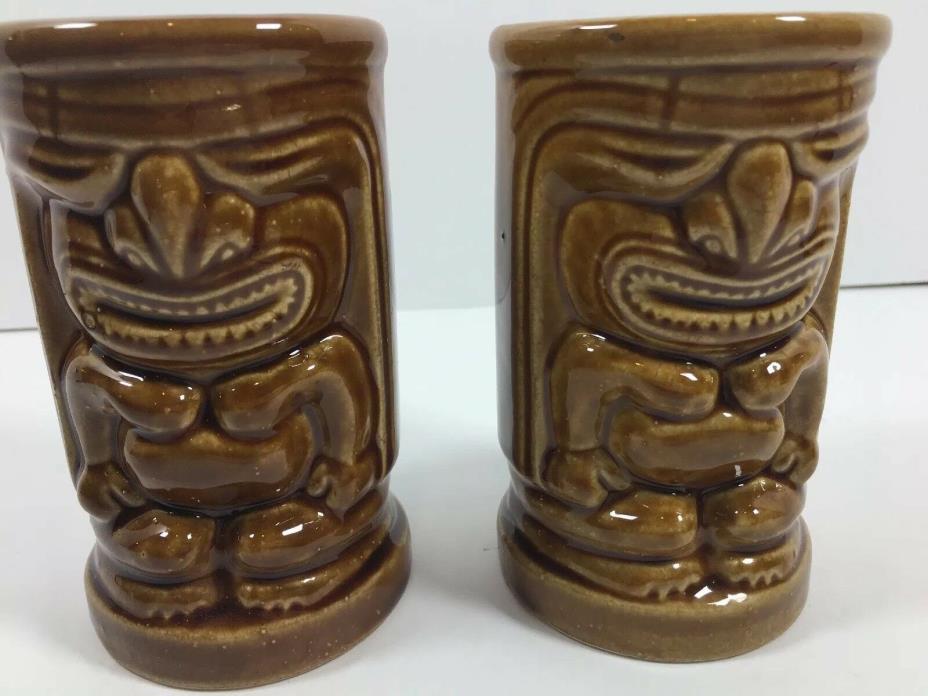 Tiki Hawaiian Glasses Mugs 2 Cups Orchids Of Hawaii Japan R-91 Vintage