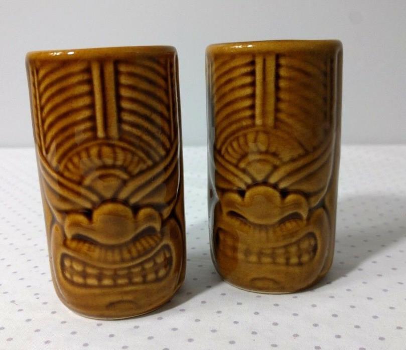 Tiki Shot Glasses Set of 2 Banana Wind Hawaii Brown 3'' tall