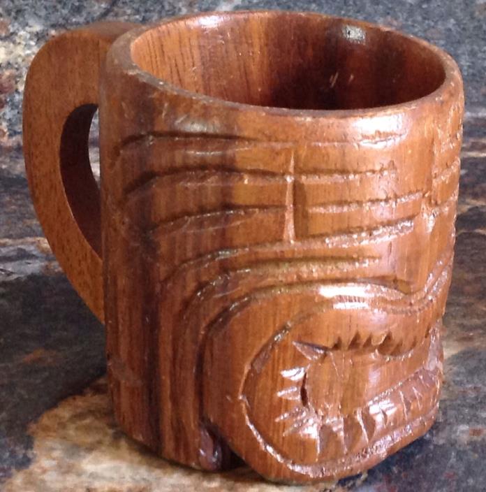 VINTAGE CARVED WOOD SCARY FACE TIKI MUG CUP PHILIPPINES