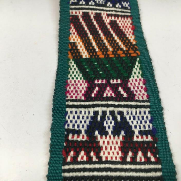 Vintage Hand Made Guatemalan Woven Belt Sash Tassels Green Red Orange Purple