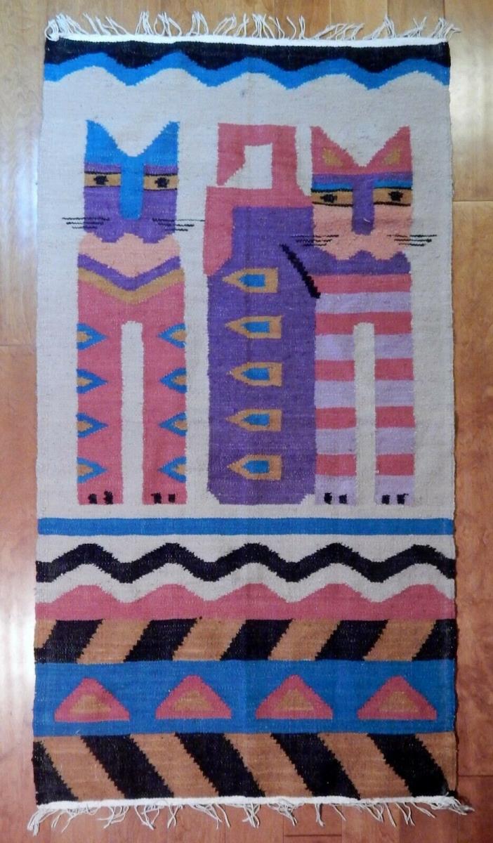 Cats wool/cotton rug or wall hanging made in Guatemala - Fair Trade