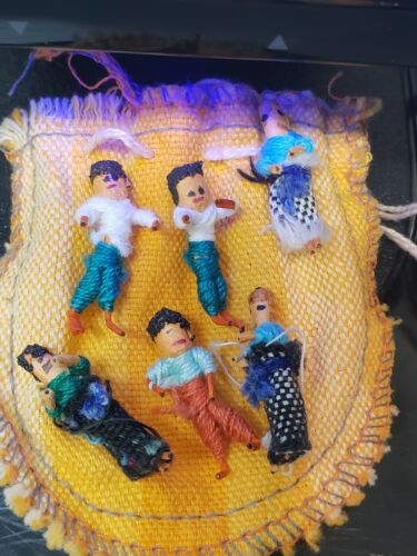 6 Handmade Guatemalan Worry Dolls with pouch