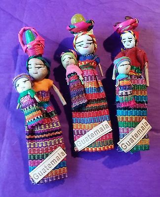 Set of 3 Guatemalan Worry Doll Refrigerator Magnets 4.5