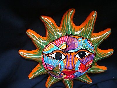 Pottery Sun,  wall decor Mexican folk art in, life, sol, hand painted, talavera