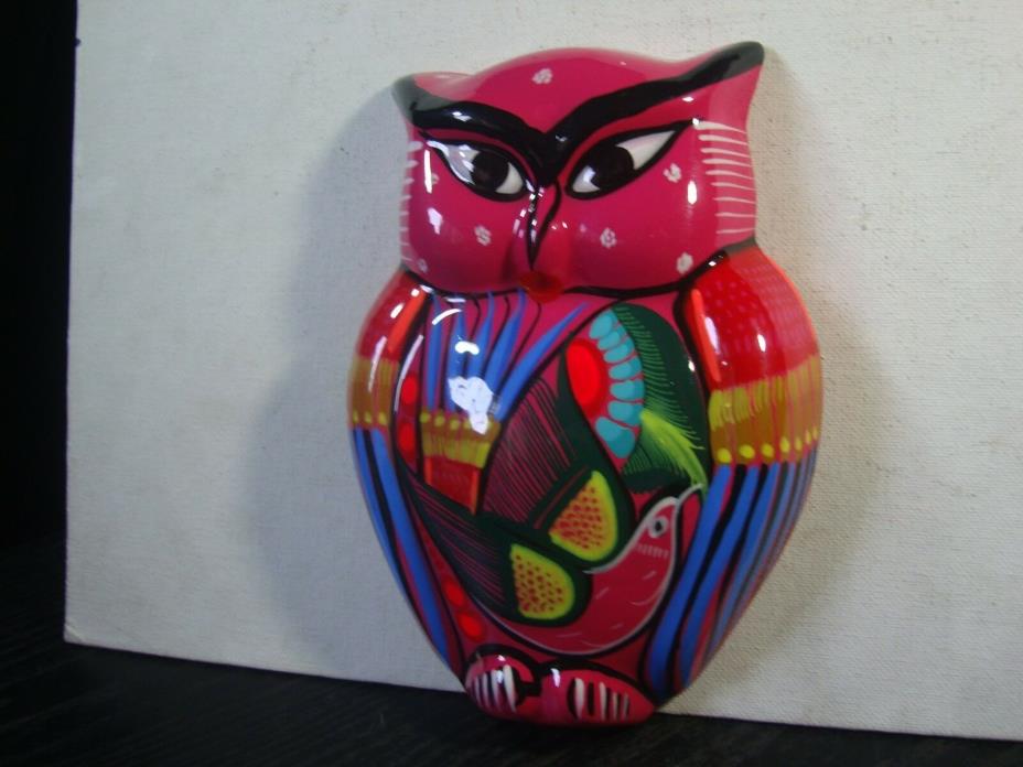 Wall owl decor Mexican folk art made of clay and hand painted,