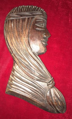Hand Carved Wood Profile Long Haired Woman