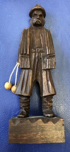 Wood Carving of Man Figurine with Bola Balls, Argentina Gaucho 6 1/2