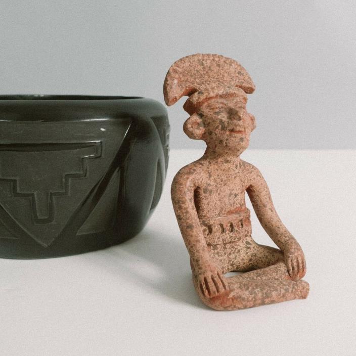 Vintage Terra Cotta Figurine Pre Columbian Art Reproduction Seated Statue