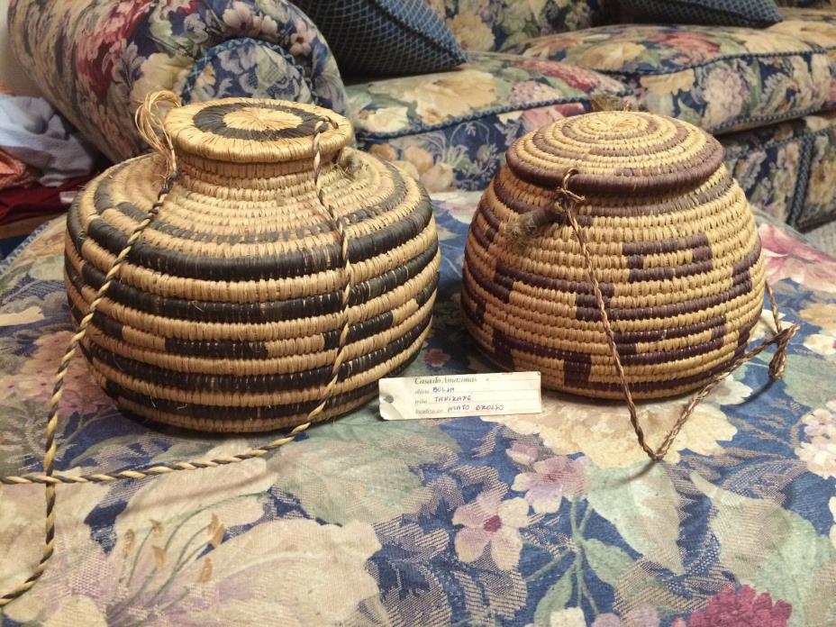 Primitive Tapirape Tribe Basket Lot of 2 -  Amazon - Mato Grosso State  -