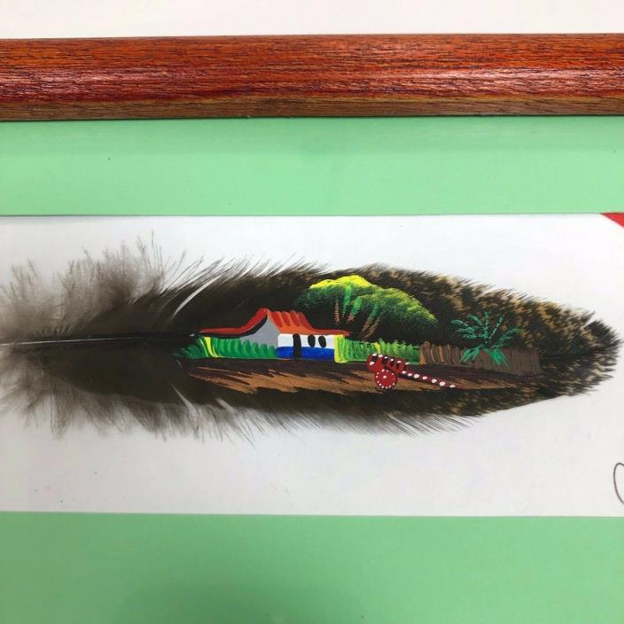 Costa Rica Indigenous Art Feather Painting signed Gravami