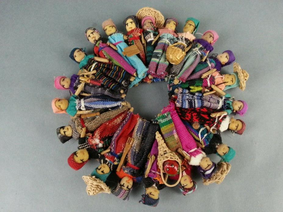 Handmade South Latin Central American Cloth Straw People Mini Wreath