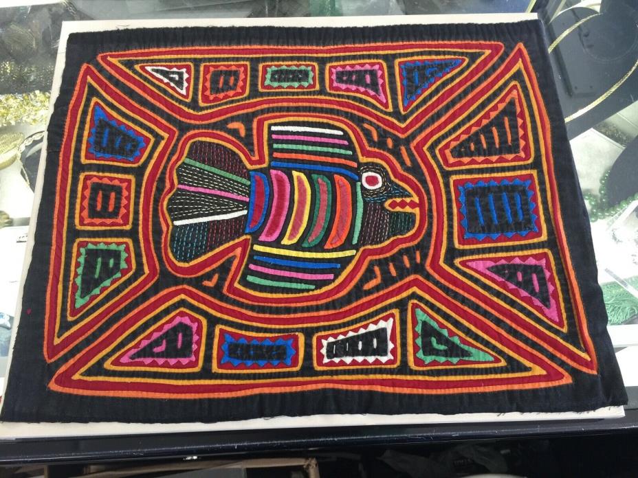 Antique Panama Mola Kuna Indian Tribal Folk Art Reverse Applique Flying Fish