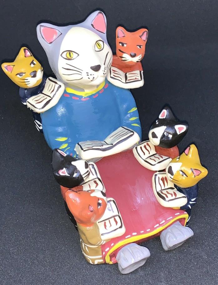 Cat Storyteller Figure with with six kittens - Made in Peru