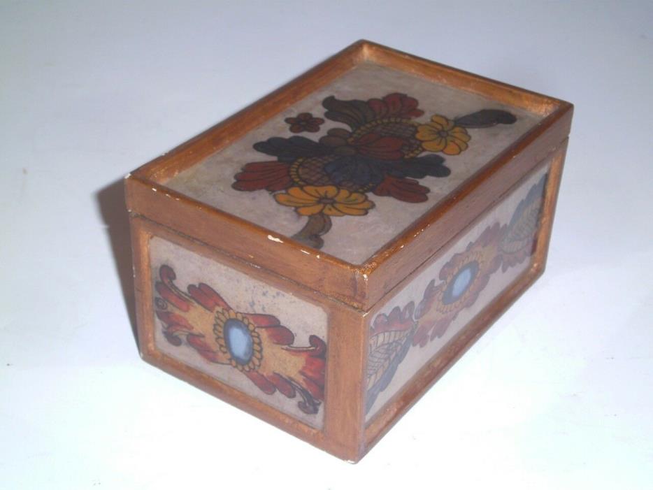 Vintage Robert M Weiss Trinket Box Reverse Painted Glass Gilt Wooden Peru