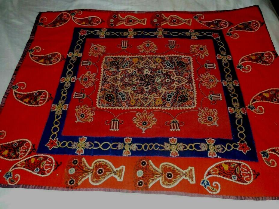 ANTIQUE PERSIAN HAND EMBROIDERY SUZANI WOOL FELT PAISLEY TEXTILE TAPESTRY
