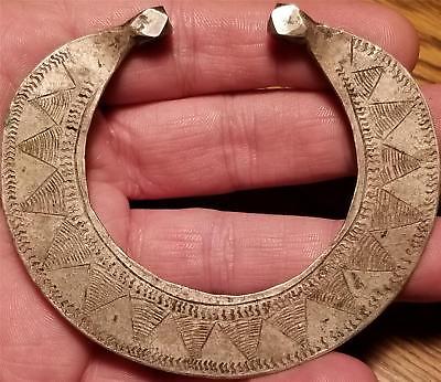 18th Century Native Iroquois Indian Trade Silver Tribal Gorget Ring Teepees Rays