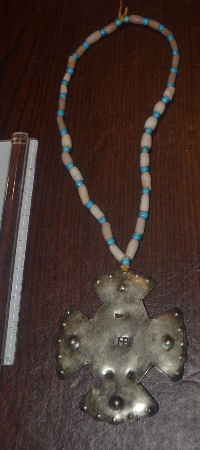 HUDSON BAY MARKED CROSS SILVER, NATIVE AMERICAN FUR TRADE GORGET NECKLACE