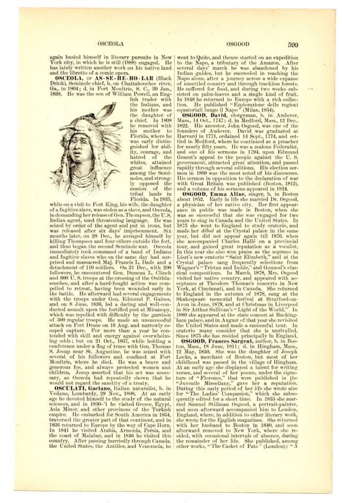 AMERICAN INDIAN CHIEFS, 1880s Biographies with Images, Osceola/Geronimo/Ouray