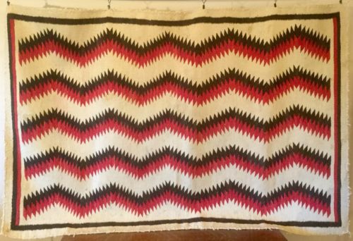 Very Old Large Navajo Rug Weaving Geometric Eye-dazzler Zigzag 70x46 In.