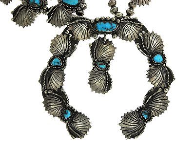 Navajo L. R. Sterling Silver Bisbee Turquoise Massive Squash Blossom Necklace
