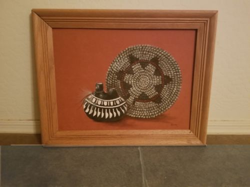 Signed & Framed Naoma Tyner Indian Treasures Acrylic & Oil With Felt Painting