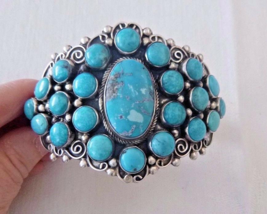 Navajo Kathleen Chavez Turquoise Cluster Cuff Bracelet 83.7 Grams Oversize