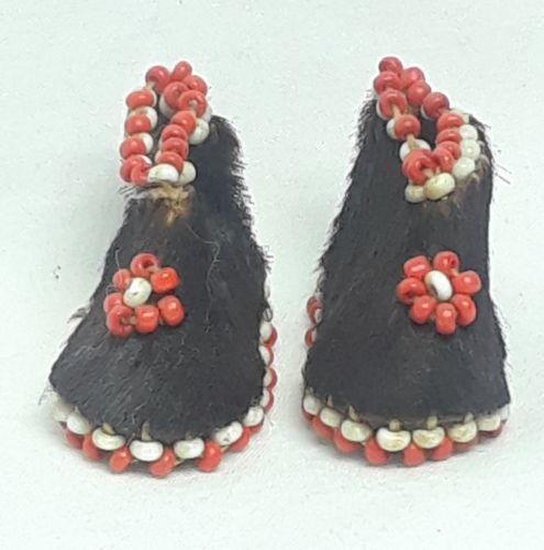 HAND MADE CHEROKEE INDIAN DOLL MOCASSINS COW HIDE AND TRADE BEAD DOLL MOCASSINS