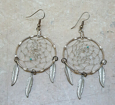 NICE GERMAN SILVER DREAM CATCHER DESIGN HANGING FEATHERS EARRINGS SET