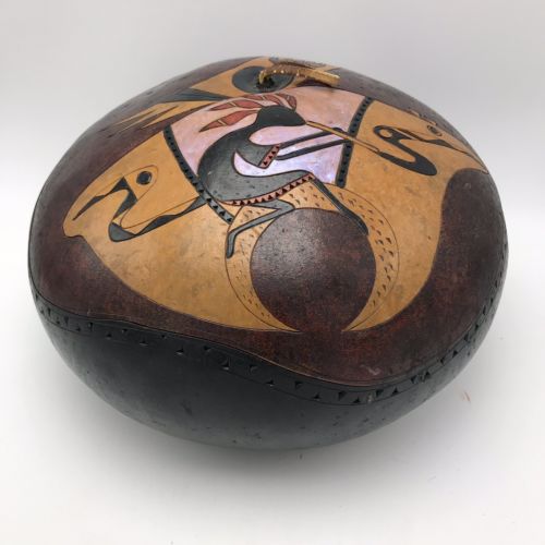 Southwest Hand Painted Gourd Native American Kokopeli and Bear Breckenridge